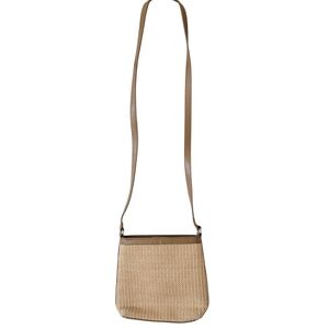 FOSSIL Woven Natural Straw Tan Leather Trim Crossbody Bag Small Purse Handbag